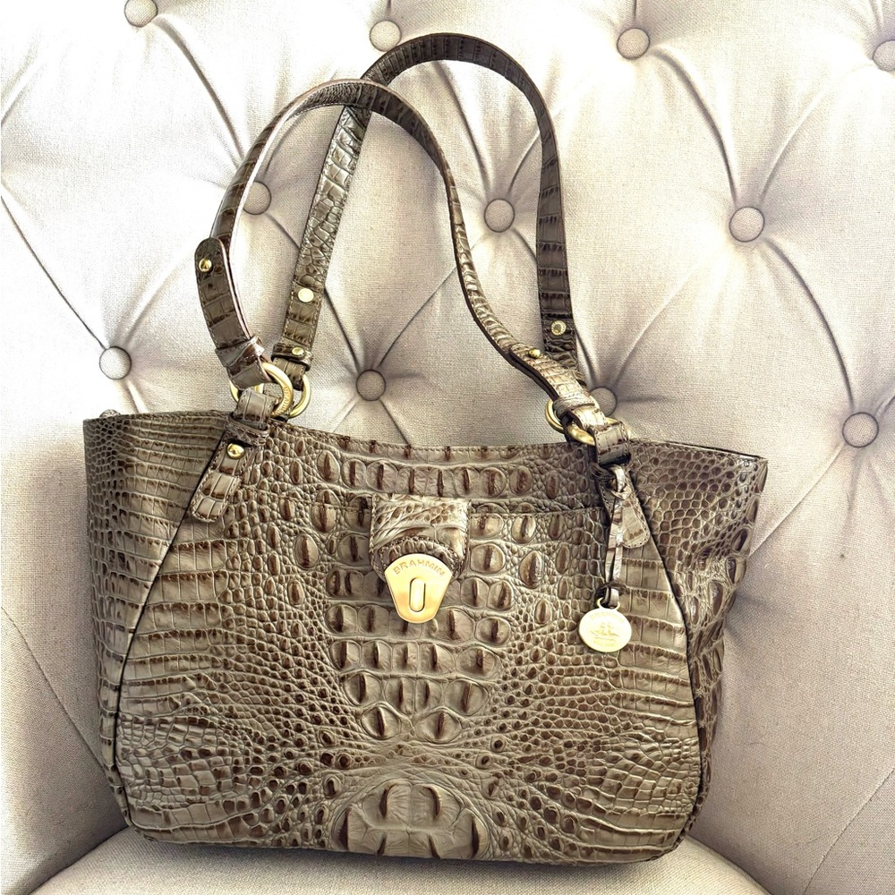 Brahmin Crocodile Embossed Shoulder Bag in Brown